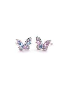 1pc Fully Rhinestone Dual Tone Titanium Surgical Steel 20G Butterfly External Threaded Tragus Helix Cartilage Stud Piercing Earring