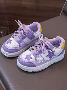 1 đôi giày thể thao in hình ngôi sao thường ngày cho trẻ em, giày chạy bộ thời trang cho bé trai và bé gái, đế mềm, mùa thu/đông - Màu tím - Xem 2