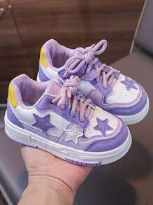 1 đôi giày thể thao in hình ngôi sao thường ngày cho trẻ em, giày chạy bộ thời trang cho bé trai và bé gái, đế mềm, mùa thu/đông - Màu tím - Xem 3
