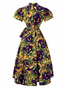 African Ankara Print Wrap Long Dress For Women - Multicolor - View 2