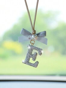 1pc White Ceramic Bow-Knot & Letter Shaped Car Hanging Decor