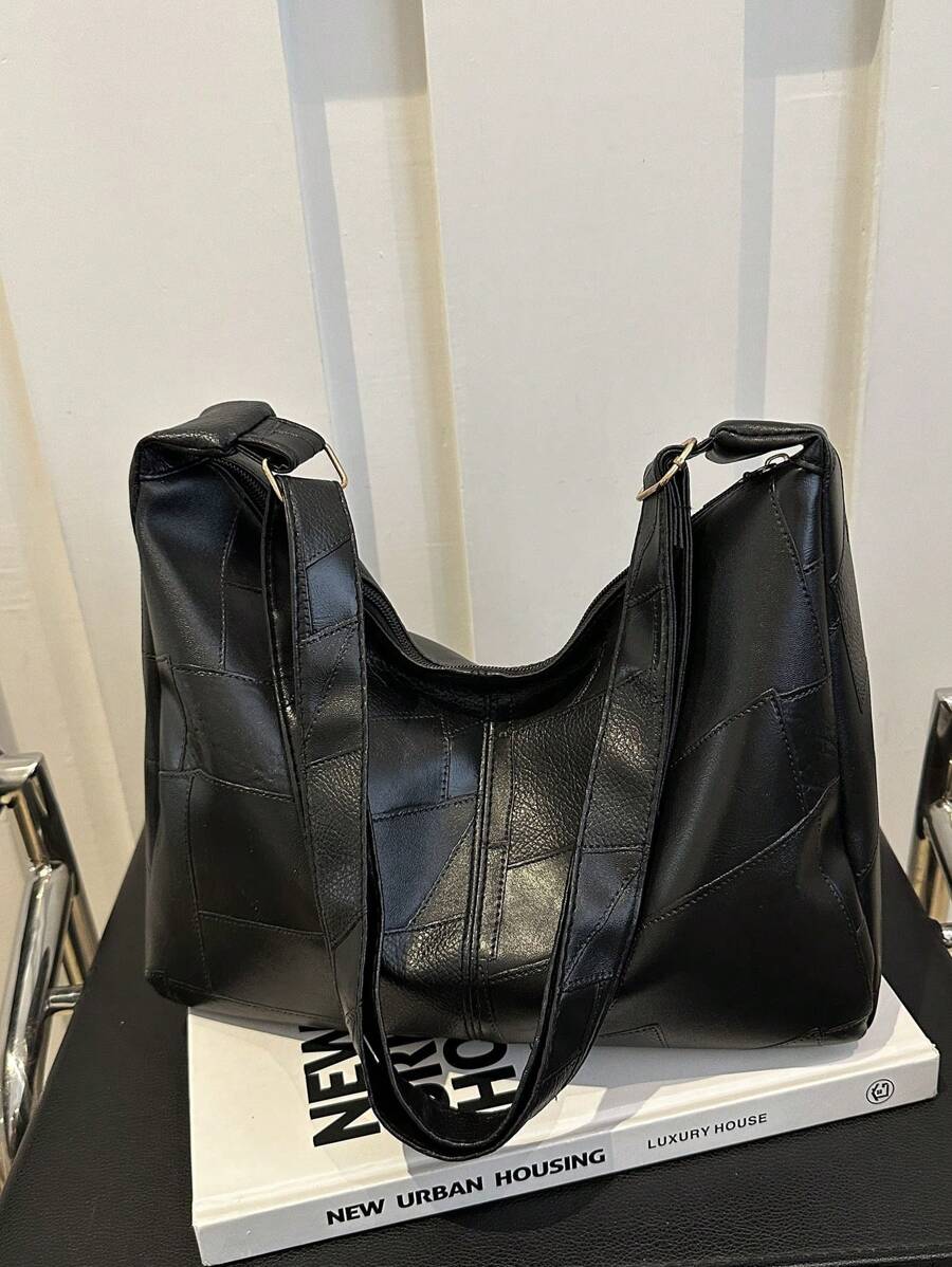 女士时尚休闲通勤单肩手提包，大容量适合旅行、约会、外出、购物、四季皆宜 - 黑色 - 查看 1