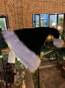 1 chiếc mũ Giáng sinh nơ đen mới kiểu dáng ngọt ngào sang trọng ấm áp mùa đông mũ đội đầu Giáng sinh cho phụ nữ Halloween - Đen và trắng - Xem 5