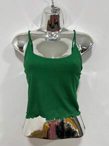 Cropped Ribbed Basic Ruffle Straps - 橄欖綠 - 查看 1