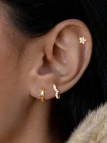 Bộ 6 khuyên tai tròn bằng đồng Cubic Zirconia tổng hợp & khuyên tai đinh tán dành cho nữ, quà tặng cho ngày lễ, tiệc tùng và đeo hàng ngày - Vàng - Xem 2