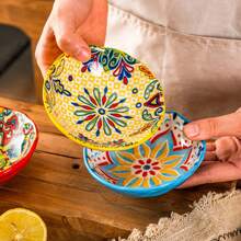 1 pieza Plato de cerámica, plato de salsa estilo bohemio, plato de salsa de soja, plato de condimentos, plato de aperitivos, vajilla