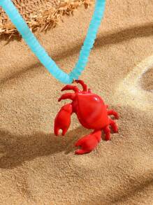 1 件波西米亚风格绿松石串珠长项链，配可爱红蟹吊坠，适合夏日派对和海滩度假 - 彩色 - 查看 2