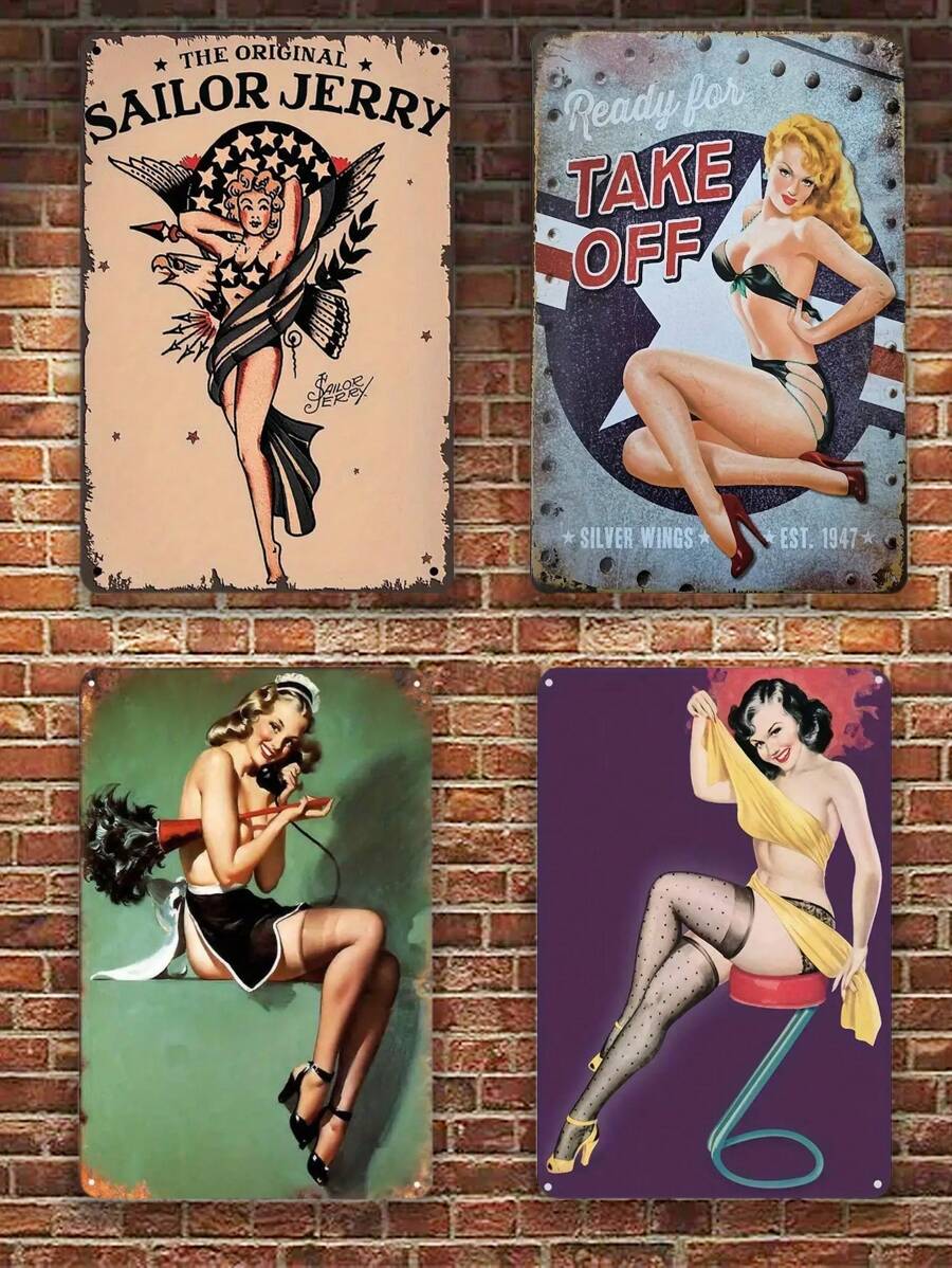 Biển hiệu kim loại cổ điển Sailor Jerry Nghệ thuật treo tường Thiết kế hình xăm cổ điển Sailor Jerry nguyên bản - Nhiều màu - Xem 1