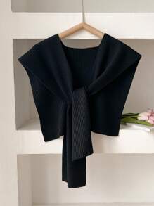 1 件/2 件简约优质纯色条纹拼接羊毛针织披肩领装饰女式开衫背心，适合空调房间 - 彩色 - 查看 12