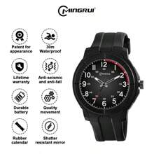 Mingrui 简约石英表，3ATM 防水，黑色，适合男孩、学生、返校礼物