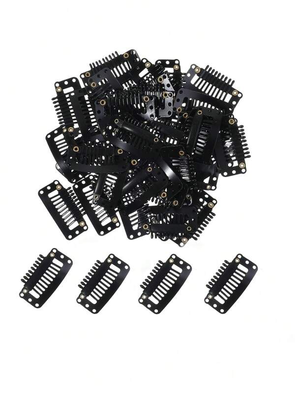 40 pièces Pinces à cheveux en métal en forme de U convenant pour les perruques, peignes à clipser en DIY pour perruques avec caoutchouc (noir, 10 dents, 9 trous)