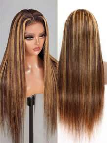 Eulisi P4/27 高光渐变色 5*5 蕾丝闭合假发 真人发 5x5 高清蕾丝闭合假发 女士真人发 已拔婴儿发 180 密度 5x5 直湿波浪蕾丝前假发 28 英寸 - 間色 - 查看 8