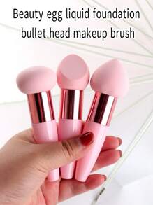 Set de 3 pinceles de maquillaje prácticos: punta en ángulo, punta redondeada y punta recta, para uso en húmedo y seco con barra de base