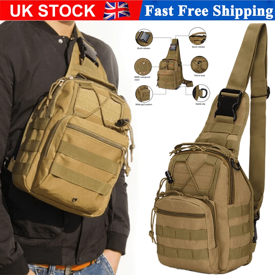 Small Tactical Messenger Bag Sling Backpack Outdoor Shoulder Satchel Chest Packs - Khaki - View 1