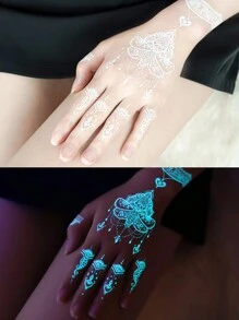 6片蓝色夜光蝴蝶临时纹身贴纸，蕾丝蝴蝶海娜美甲贴纸，防水，可持续2-5天 - 白色 - 查看 4