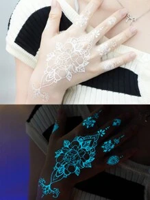 6片蓝色夜光蝴蝶临时纹身贴纸，蕾丝蝴蝶海娜美甲贴纸，防水，可持续2-5天 - 白色 - 查看 5