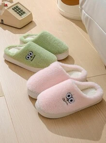 1双温暖家居拖鞋，冬季可爱大眼睛设计女士拖鞋，室内保暖毛绒情侣拖鞋，防滑厚底毛绒拖鞋（因生产批次不同，鞋底款式随机选择） - 綠色 - 查看 5