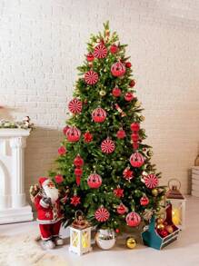 52 件/套-悬挂圣诞球装饰吊坠，6 厘米彩绘电镀防碎圣诞球，创意圣诞树悬挂糖果饰品棒棒糖拐杖糖装饰吊坠， - 紅色 - 查看 2