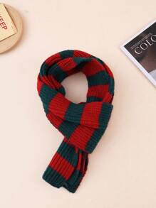 1pc Kids' Knit Solid Color Vertical Stripe Warm Neck Scarf, Unisex, Autumn/Winter