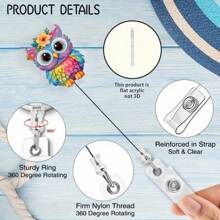 1 件可伸缩猫头鹰设计徽章卷轴夹，适用于护士、学生、医生、办公室工作人员身份证夹、姓名标签卡夹 - 彩色 - 查看 8