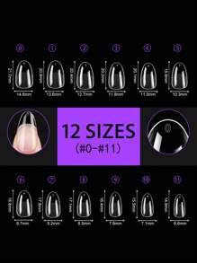 120片/盒 全覆盖假指甲，亚克力美甲用品，半哑光无缝指甲，透明短杏仁形指甲贴纸 - 無色 - 查看 5