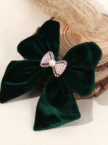 1 pieza Clips para el cabello con lazo de terciopelo para niñas pequeñas, pasadores de cabello de otoño e invierno, accesorios para el cabello con mini lazo exquisito, decoración con perlas falsas y rhinestones, clip de cocodrilo, accesorios para el cabello de niños y adolescentes, adecuado para la vida diaria y fiestas (verde oscuro, azul marino)