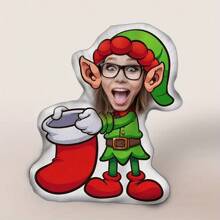 定制圣诞图案脸部毛绒枕头，个性化照片印刷，柔软可爱，非常适合朋友、情侣、父母、圣诞礼物，双面印刷，拉链开合，方便清洁 - 上傳圖片客製化抱枕 - 查看 4