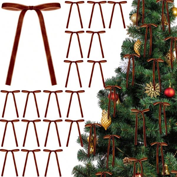 12 Pcs Velvet Christmas Bows For Christmas Tree Rustic Crafts Gift Bows Vintage Velvet Ribbon Bows For Xmas Home Decor Wedding Outdoor Indoor