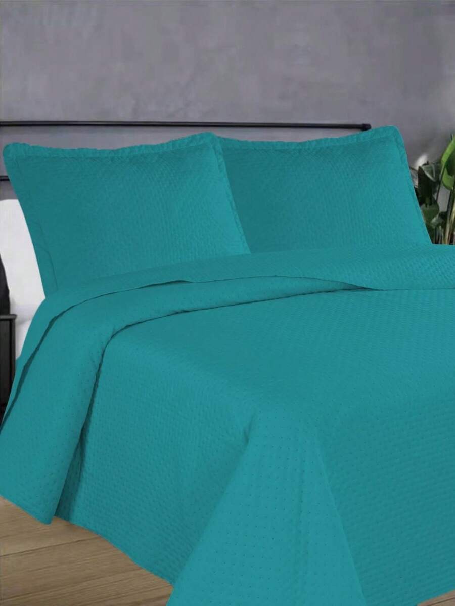 3-Piece Bedspread Quilt Kit Complete Box Bed Ultrasonic Butterfly Quilted - 綠水 - 查看 1