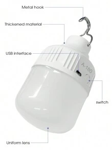 USB充电式LED灯泡，便携式户外应急灯泡，带挂钩，适用于夜市摊位、家庭停电、万圣节、圣诞节、感恩节等场合，是理想的礼品之选。 - 白色 - 查看 6