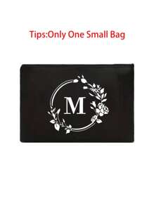 Czarna lniana torebka, torba typu tote, z nadrukiem białych liter wieńca, z kosmetyczką, prosta i elegancka, spersonalizowana torba na prezent ślubny dla druhny, kosmetyczka, prosta torba podróżna do przechowywania, najlepsze prezenty dla nauczycieli na Boże Narodzenie - Czarne - Zobacz 16