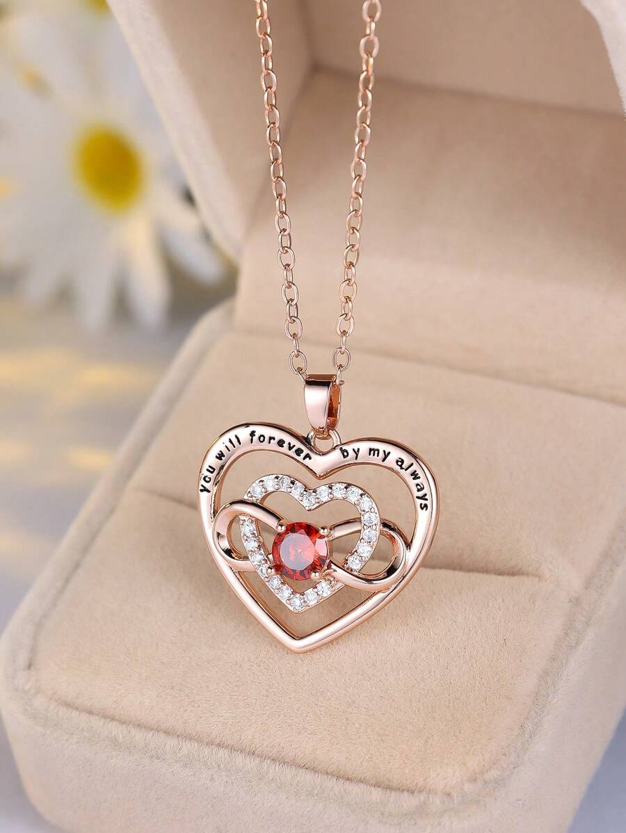 1 对分层心形和无限符号吊坠项链，玫瑰金色，奢华珠宝，适合婚礼派对和日常佩戴 - 耐用且闪亮的配饰 - 項鍊 - 查看 1