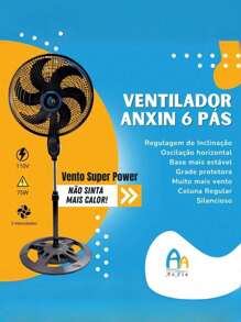 Ventilador Pedestal 6 Pás, 3 Velocidades Ajustáveis, Potente e Silencioso, Ideal para Ambientes Grandes, Ventilação Eficiente, Design Moderno, Controle de Fluxo de Ar, Oscilante, Resistente e Durável