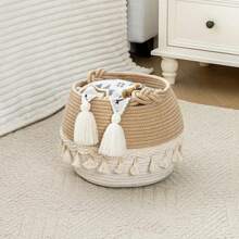 OYHOMO Tassel Decor Storage Basket Woven Rope Basket Home Decor Plants Basket Small Laundry Basket Blanket Basket For Organizing Toys, Clothes, Blanket, Snacks, Christmas Gift Basket Home Organization And Storage, Room Decor, Room Decor Bedroom, Bohemian Rope Plant Pot Basket, Natural Mix Rattan Garden Decor, Metal Frame Boho Baskets For Outdoor Coastal Vibes, Geometric Basket,For Back To School