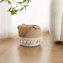 OYHOMO Tassel Decor Storage Basket Woven Rope Basket Home Decor Plants Basket Small Laundry Basket Blanket Basket For Organizing Toys, Clothes, Blanket, Snacks, Christmas Gift Basket Home Organization And Storage, Room Decor, Room Decor Bedroom, Bohemian Rope Plant Pot Basket, Natural Mix Rattan Garden Decor, Metal Frame Boho Baskets For Outdoor Coastal Vibes, Geometric Basket,For Back To School