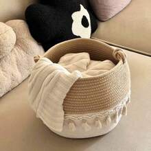 OYHOMO Tassel Decor Storage Basket Woven Rope Basket Home Decor Plants Basket Small Laundry Basket Blanket Basket For Organizing Toys, Clothes, Blanket, Snacks, Christmas Gift Basket Home Organization And Storage, Room Decor, Room Decor Bedroom, Bohemian Rope Plant Pot Basket, Natural Mix Rattan Garden Decor, Metal Frame Boho Baskets For Outdoor Coastal Vibes, Geometric Basket,For Back To School