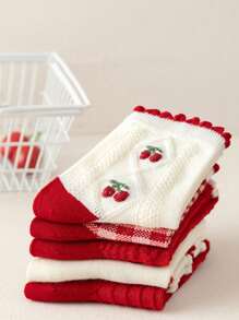 5 Pairs Of Children's Socks Autumn/Winter Red Mid-Tube Socks Winter Baby New Year Socks Cute Bear Sweet Lace Socks Fashion Cherry Pattern Design Suitable For Daily Or Festive Wear
