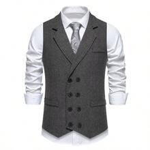 Vintage Men's Herringbone Double Breasted Waistcoat, Lapel Design