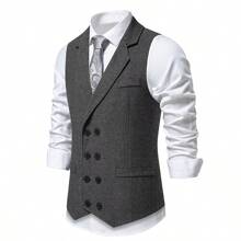 Vintage Men's Herringbone Double Breasted Waistcoat, Lapel Design