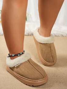 Plus Size Women Faux Suede Fleece Slip-On Non-Slip Wear-Resistant Warm House Slippers, Suitable For Spring, Autumn And Winter