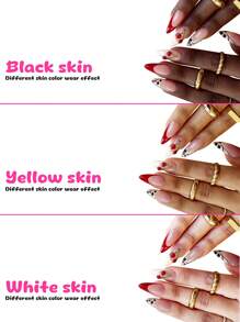 24 chiếc móng tay giả dài vừa phải làm thủ công màu hạnh nhân, nhiều màu, họa tiết sọc ngựa vằn, phong cách Pháp và quả anh đào 3D dành cho nữ, dùng hàng ngày - Nhiều màu - Xem 4