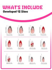24 chiếc móng tay giả dài vừa phải làm thủ công màu hạnh nhân, nhiều màu, họa tiết sọc ngựa vằn, phong cách Pháp và quả anh đào 3D dành cho nữ, dùng hàng ngày - Nhiều màu - Xem 5