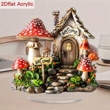 1 件波西米亚风格欢迎蘑菇屋亚克力装饰标牌带支架 - 花园花朵桌面牌匾，梦幻童话家居和办公室装饰 - 无需电源 - 彩色 - 查看 1