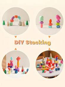 20pcs Natural Wooden Stacking Rocks Balancing Stones - Educational Montessori Preschool Learning Toys For Toddler Development, Puzzle Sorting Toys, Birthday And Christmas Stocking Fillers For Kids