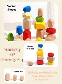 20pcs Natural Wooden Stacking Rocks Balancing Stones - Educational Montessori Preschool Learning Toys For Toddler Development, Puzzle Sorting Toys, Birthday And Christmas Stocking Fillers For Kids