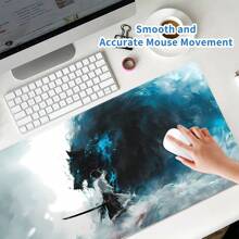 Alfombrilla de ratón con diseño de samurái japonés y lobo de anime, extra grande para escritorio, impresión HD, personalización precisa, disponible en varios tamaños, base de goma antideslizante de alta calidad, costura en todo el borde, adecuada para uso doméstico y oficina, gran regalo para amigos - dibujos animados - Ver 4