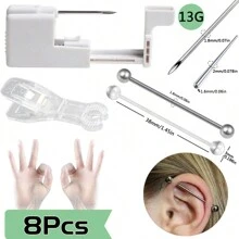 8Pcs/Sets Body Piercing Kit For Belly Button/Lip/Tongue/Ear/Nose/Eyebrow/Nipple Piercing Gun Kits Body Piercing Needle Tools For Women Men - White - View 16