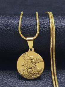 Stainless Steel St. Michael Archangel Necklace, Unisex, Gold/Silver Color, Fashion Jewelry, Couples Gift - Necklace - View 8