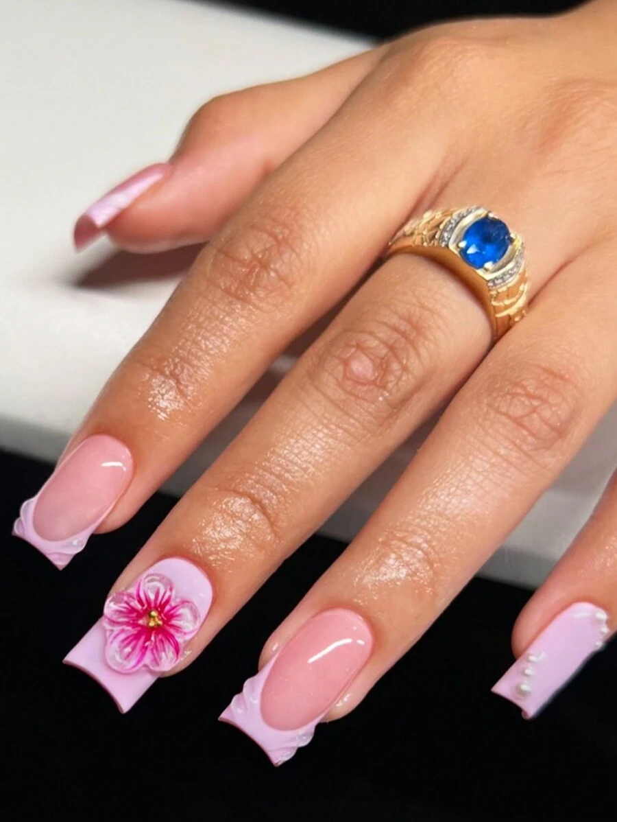 24 chiếc móng tay giả kiểu Y2K Baddie Style siêu dài, đầu móng màu nude và hồng kiểu Pháp có miếng dán hoa 3D, thích hợp cho phụ nữ và trẻ em gái dự tiệc, đám cưới, trang phục hàng ngày, đi kèm bộ dụng cụ - Nhiều màu - Xem 1