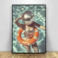 1 peça, pôster de tela de mulher com bola de discoteca vintage, arte luxuosa de bola de espelho, estética moderna e divertida, estilo nórdico, decoração de sala de casa, arte de parede, presente ideal para quarto, sala de estar, corredor, arte de parede, decoração de parede, sem moldura